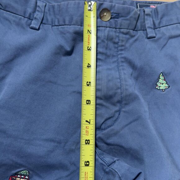 Vineyard Vines Pants Mens 30x32 Blue Embroidered Chino Holiday Christmas Trees - Picture 7 of 9